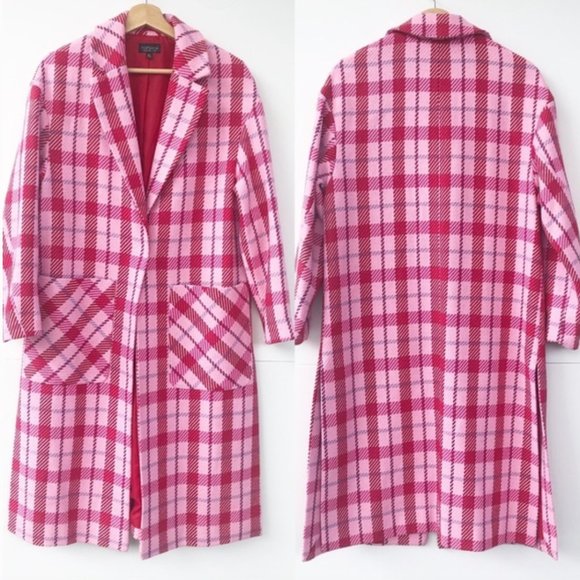 TOPSHOP Suzy Check Plaid Pink Side Split Jacket - Picture 3 of 10